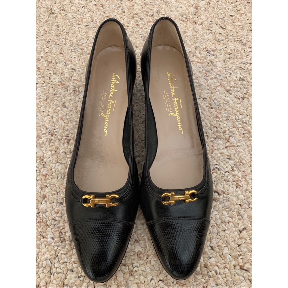 Salvatore Ferragamo Black Patent Leather Pumps